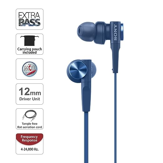 Sony Premium MDR-XB55AP in-Ear Extra Bass Wired Headphones with Mic (Blue) Sony Premium MDR-XB55AP in-Ear Extra Bass Wired Headphones with Mic (Blue)
